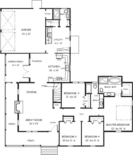 Country Plan F-1880 First Floor Plan Alternate